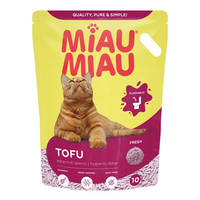MIAU MIAU Tofu, Fresh, așternut igienic pisici, peleți, tofu, aglomerant, ecologic, biodegradabil, 10l