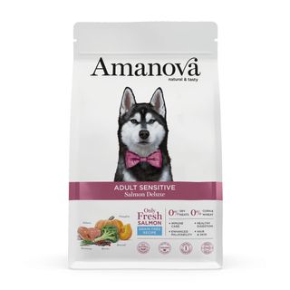 AMANOVA Adult Sensitive, XS-XL, Somon, hrană uscată monoproteică fără cereale câini, piele & blană, sistem digestiv, 2kg
