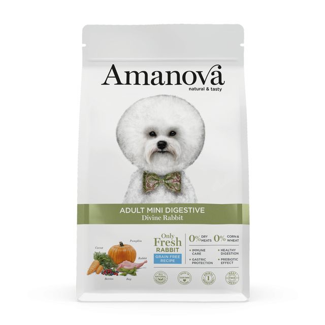 AMANOVA Adult Mini Digestive, XS-S, Iepure, hrană uscată monoproteică fără cereale câini, sistem digestiv, 2kg