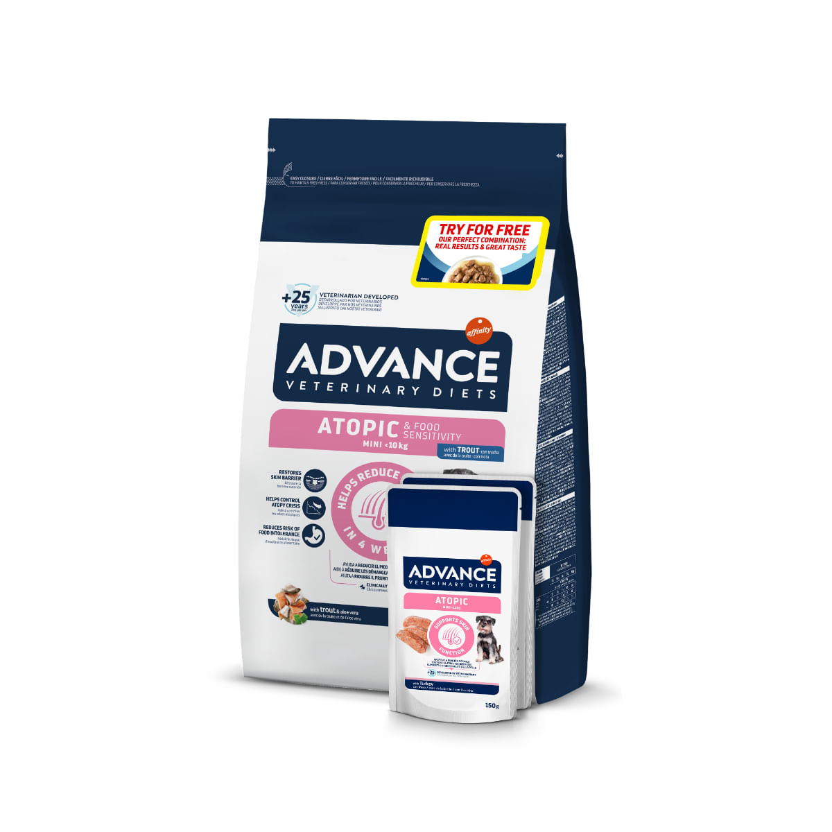 ADVANCE Veterinary Diets Dog Atopic Care Mini, XS-S, dietă veterinară, hrană uscată câini, afecțiuni dermatologice ADVANCE Veterinary Diets Atopic Mini, XS-S, dietă veterinară câini, hrană uscată, afecțiuni dermatologice, 1.5kg + CADOU ADVANCE Atopic, di