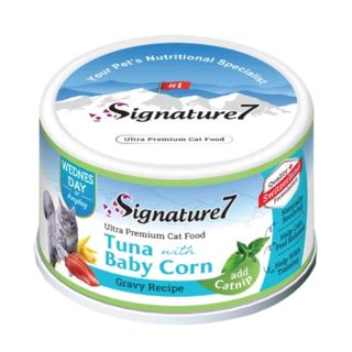 SIGNATURE7, Ton și Baby Corn, conservă hrană umedă fără cereale pisici, (în sos), 70g