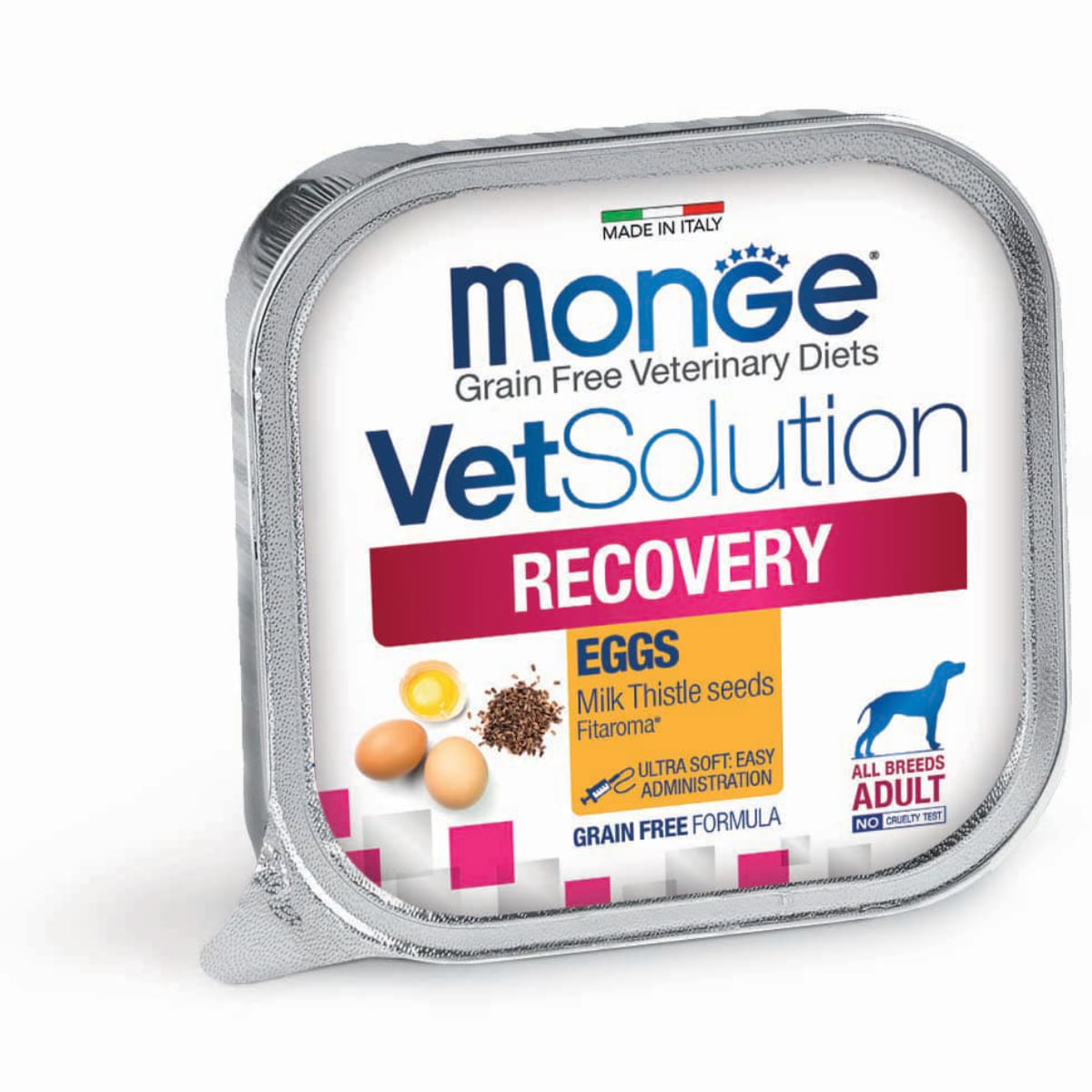 MONGE VETSOLUTION Recovery, XS-XL, Ficat și Porc, dietă veterinară, tăviță hrană umedă fără cereale câini, convalescență, (topping), 150g