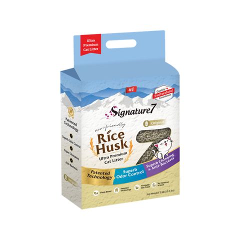 SIGNATURE7 Original Rice Husk, așternut igienic pisici, granule, coji de orez, aglomerant, ecologic, fără praf, biodegradabil, 7l