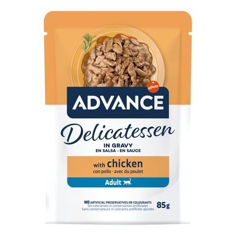 ADVANCE Delicatessen, Pui, plic hrană umedă pisici, (în sos), 85g