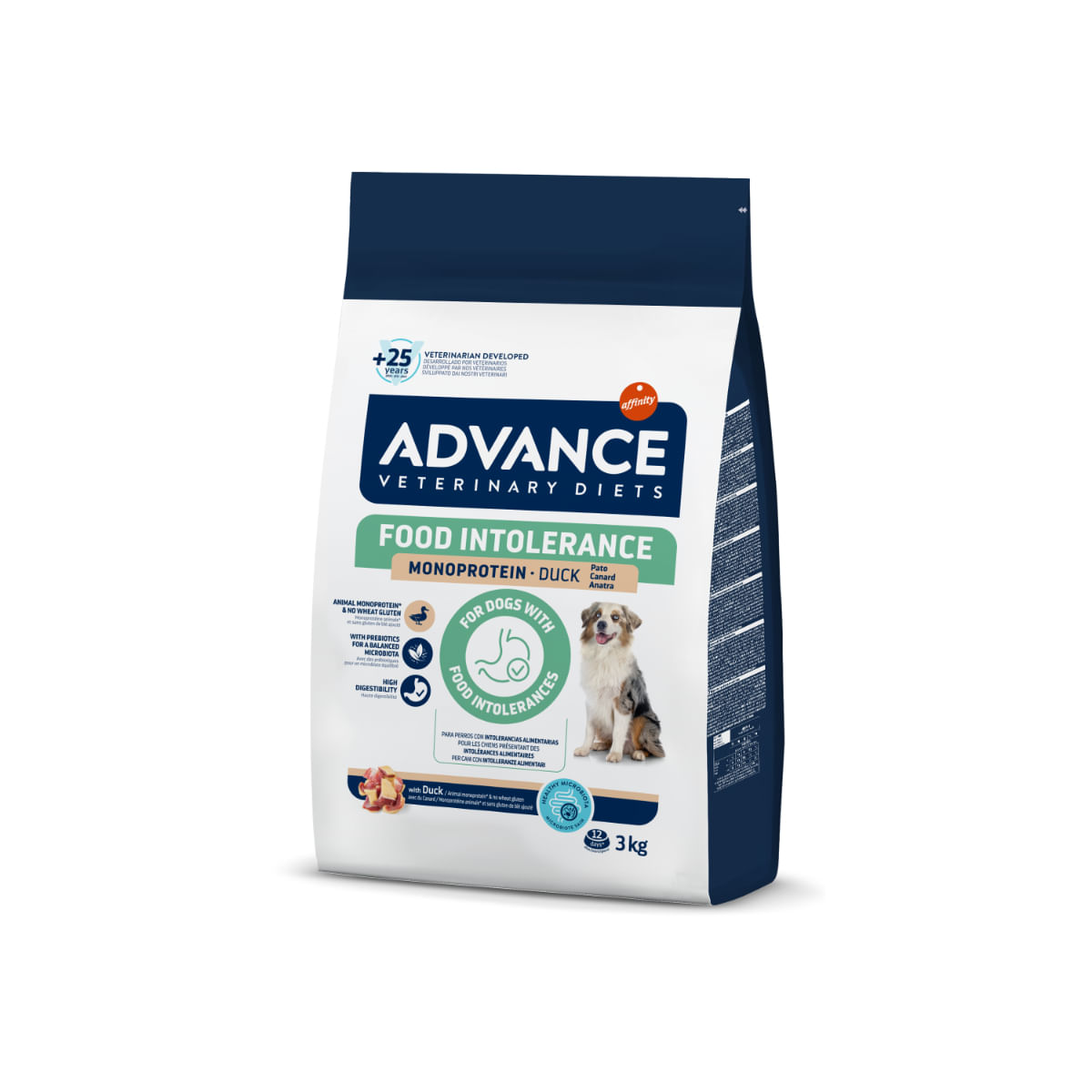 ADVANCE VETERINARY DIETS Hypoallergenic Food Intolerance, XS-XL, Rață, dietă veterinară, hrană uscată câini, sistem digestiv, alergii, 3kg