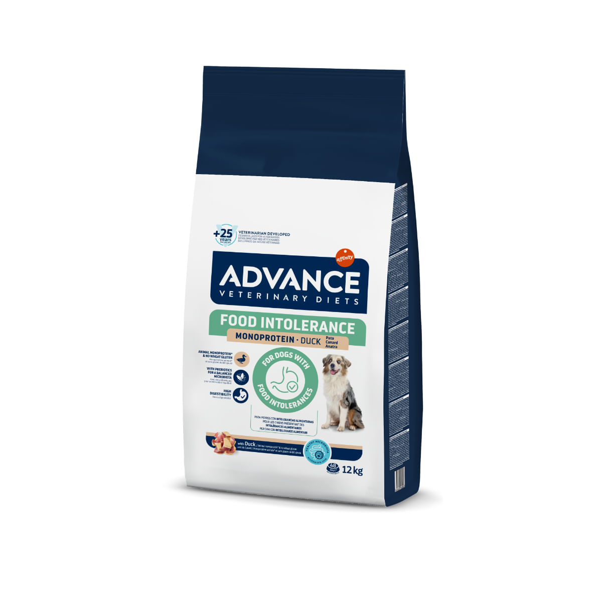 ADVANCE VETERINARY DIETS Hypoallergenic Food Intolerance, XS-XL, Rață, dietă veterinară, hrană uscată câini, sistem digestiv, alergii, 12kg