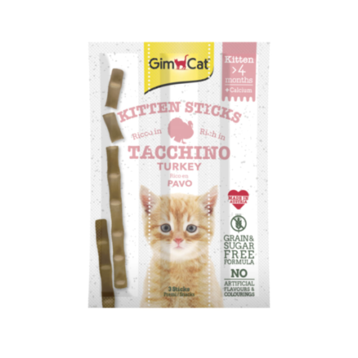 GIMCAT Sticks Kitten, Curcan, punguță recompense pisici junior, 9g