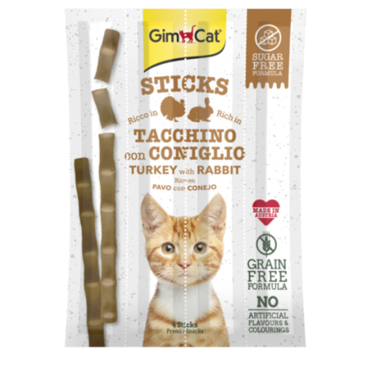 GIMCAT Sticks, Curcan și Iepure, punguță recompense fără cereale pisici, 20g
