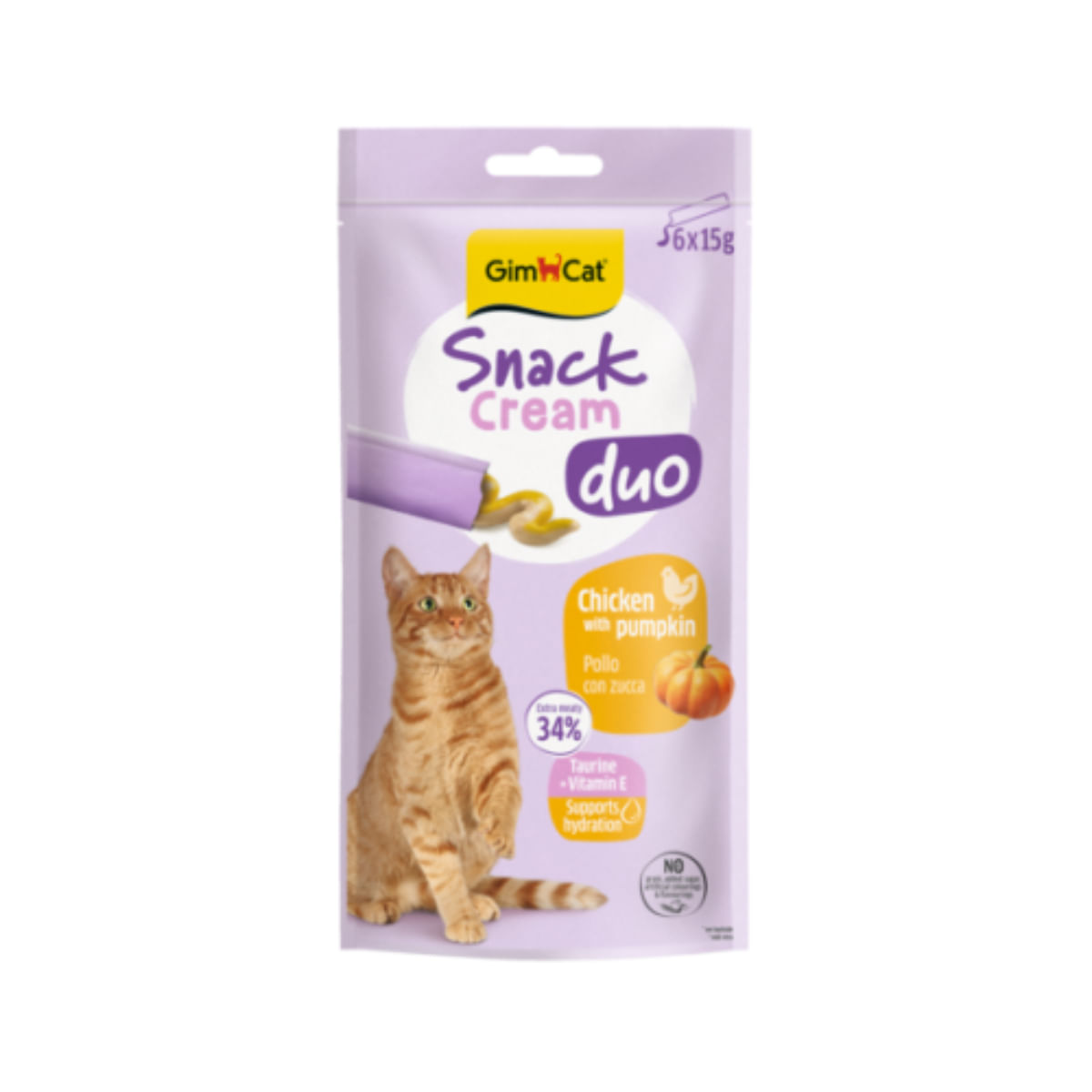 GIMCAT Snack Duo Cream, Pui și dovleac, punguță recompense pisici, 90g