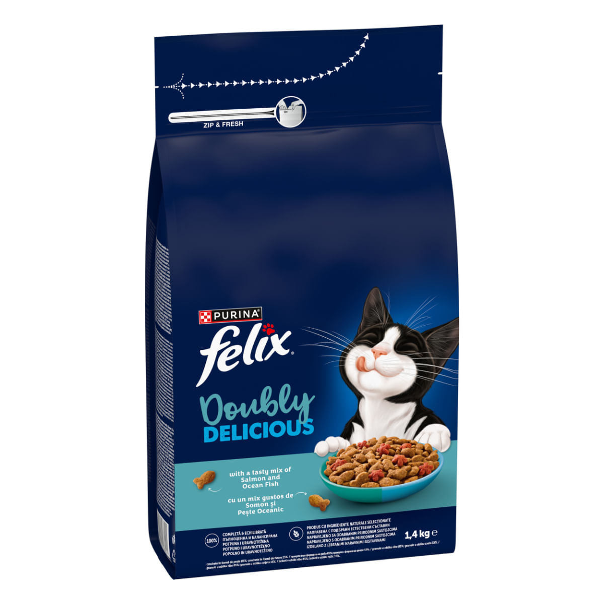 FELIX Doubly Delicious, Somon și Pește, hrană uscată pisici, 1.4kg