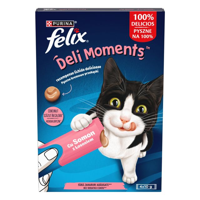 FELIX Deli Moments, Somon, plic recompense pisici, (piure), 10g x 4buc