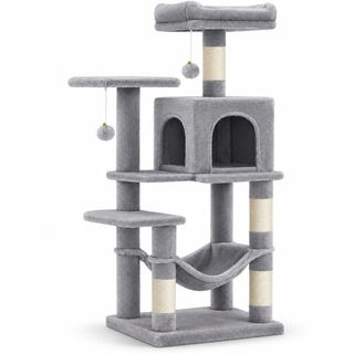 AMYDO Home Luna, ansamblu de joacă pisici, 5 etaje, 1 căsuța MDF și sisal, elemente atârnate, elemente hamac, bej și gri, 45x35x112cm