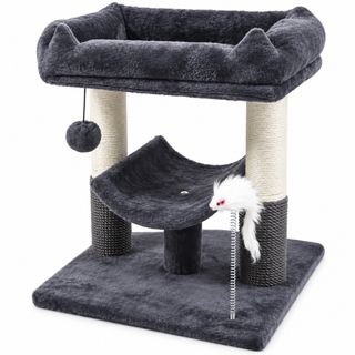 AMYDO Home Milo, ansamblu de joacă pisici 2 etaje MDF și sisal elemente atârnate elemente de zgâriat bej și antracit, 40x40x50cm