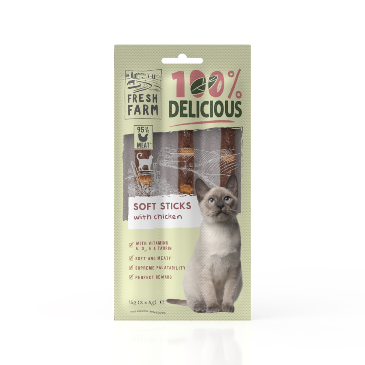 FRESH FARM Soft Sticks, Pui, punguță recompense pisici, 15g