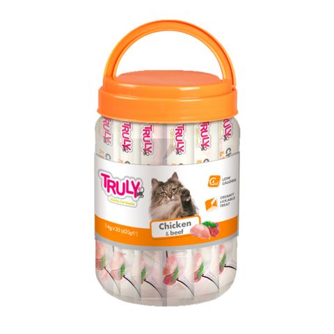 WANPY Truly Creamy Lickable Treat, Pui și Vită, flacon recompense fără cereale pisici, (piure), 420g