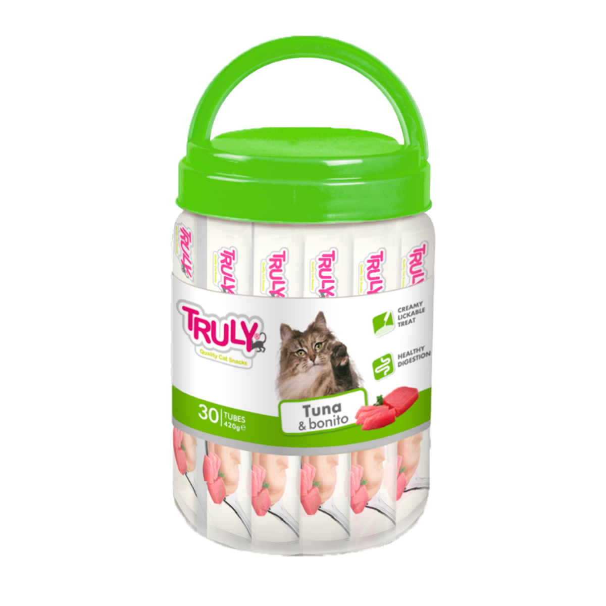 WANPY Truly Creamy Lickable Treat, Ton și Fulgi de Bonito, flacon recompense fără cereale pisici, (piure), 420g