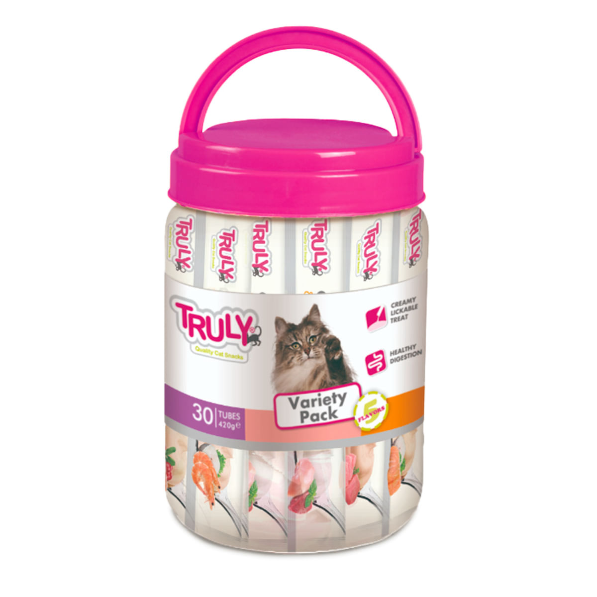 WANPY Truly Creamy Lickable Treat Variety Pack, Pește și Carne, flacon recompense fără cereale pisici, (piure), 420g