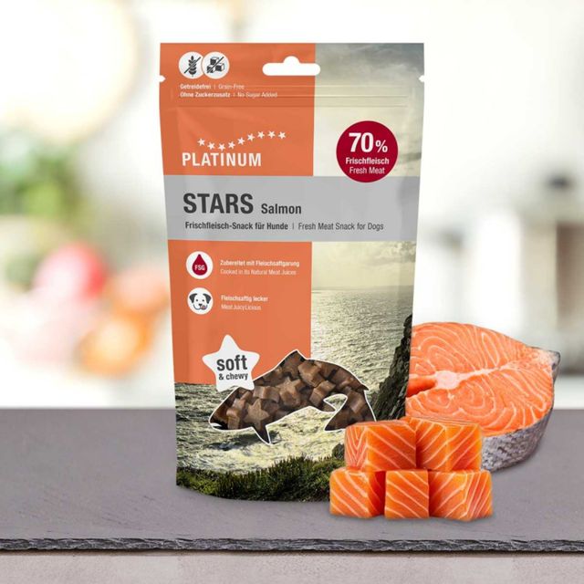 PLATINUM Stars, XS-XL, Somon, punguță recompense fără cereale câini, 185g