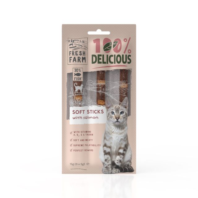FRESH FARM Soft Sticks, Somon, punguță recompense pisici, 15g