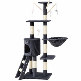 AMYDO Home Oslo, ansamblu de joacă pisici, 5 etaje, 1 căsuța, MDF și sisal, elemente atârnate, elemente hamac, bej și antracit, 53x38x125cm