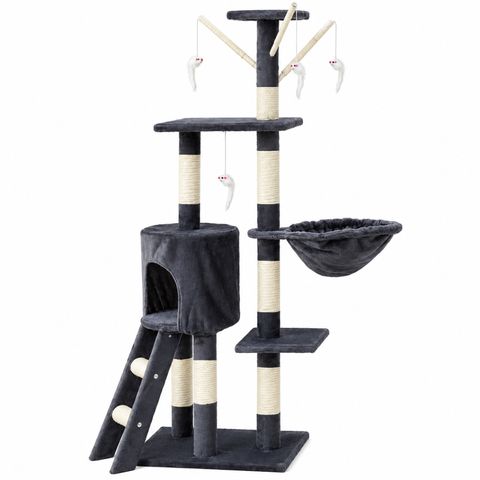AMYDO Home Oslo, ansamblu de joacă pisici, 5 etaje, 1 căsuța, MDF și sisal, elemente atârnate, elemente hamac, bej și antracit, 53x38x125cm