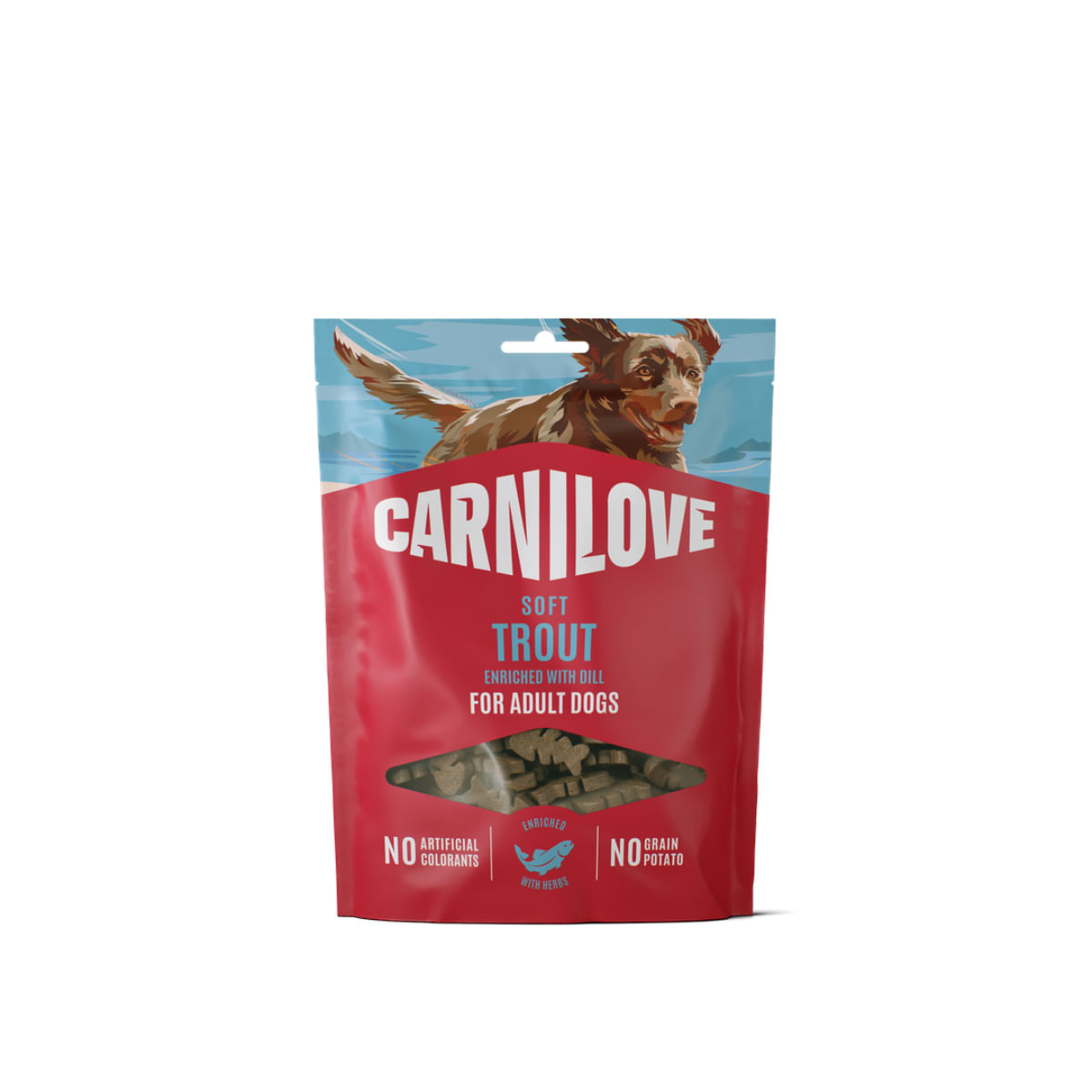 CARNILOVE Soft, XS-XL, Păstrăv, punguță recompense fără cereale câini, 200g