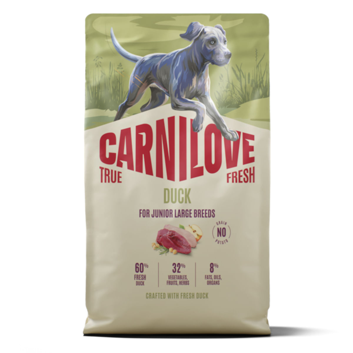 CARNILOVE True Fresh Junior Large Breeds, L-XL, Rață, hrană uscată fără cereale câini junior, 4kg