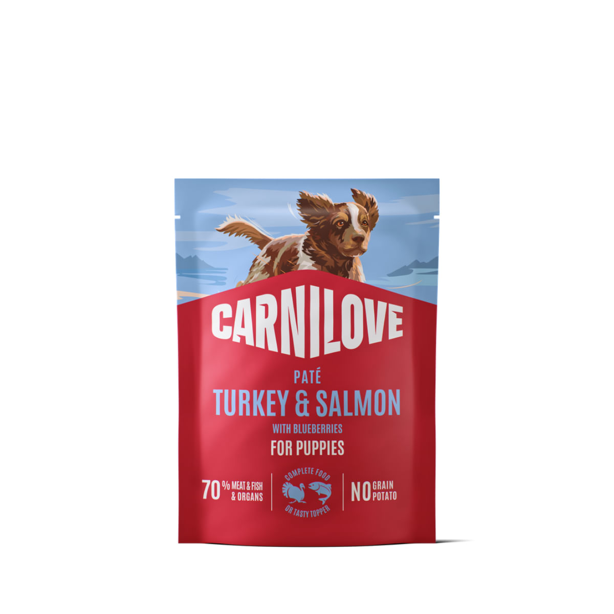 CARNILOVE Puppies, XS-XL, Curcan și Somon, plic hrană umedă fără cereale câini junior, (pate), bax, 300g x 12buc