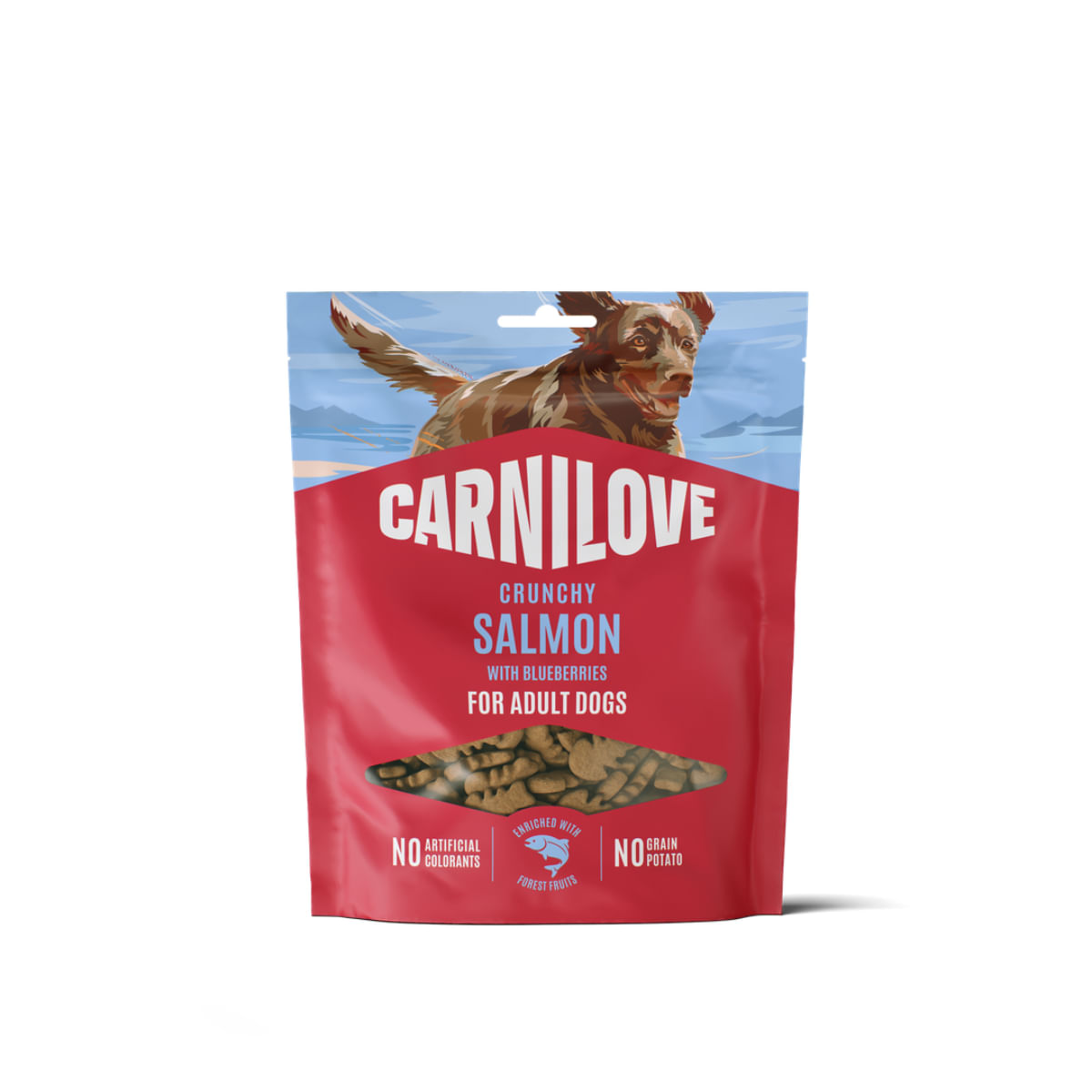 CARNILOVE Crunchy, XS-XL, Somon și Afine, punguță recompense fără cereale câini, 200g