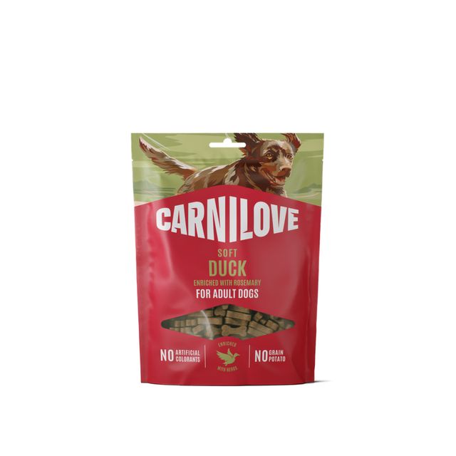 CARNILOVE Soft, XS-XL, Rață, punguță recompense fără cereale câini, 200g