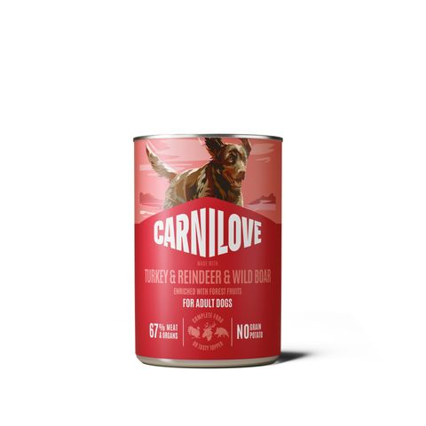 CARNILOVE, XS-XL, Curcan și Ren, conservă hrană umedă fără cereale câini, (pate), 400g