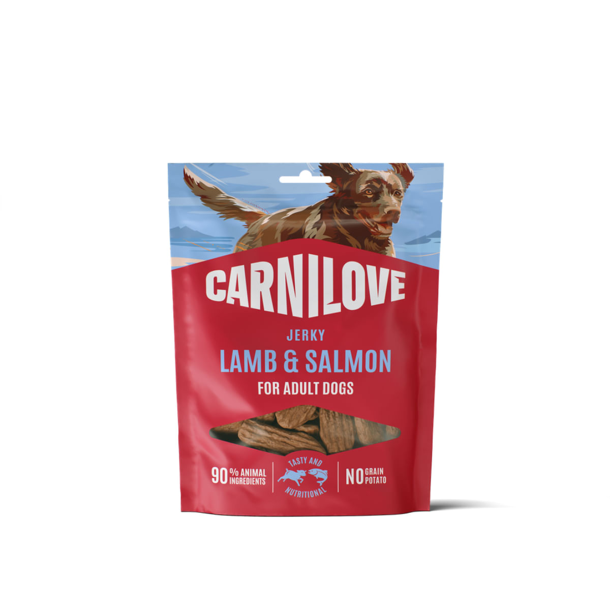 CARNILOVE Jerky, XS-XL, Miel și Somon, punguță recompense fără cereale câini, 100g