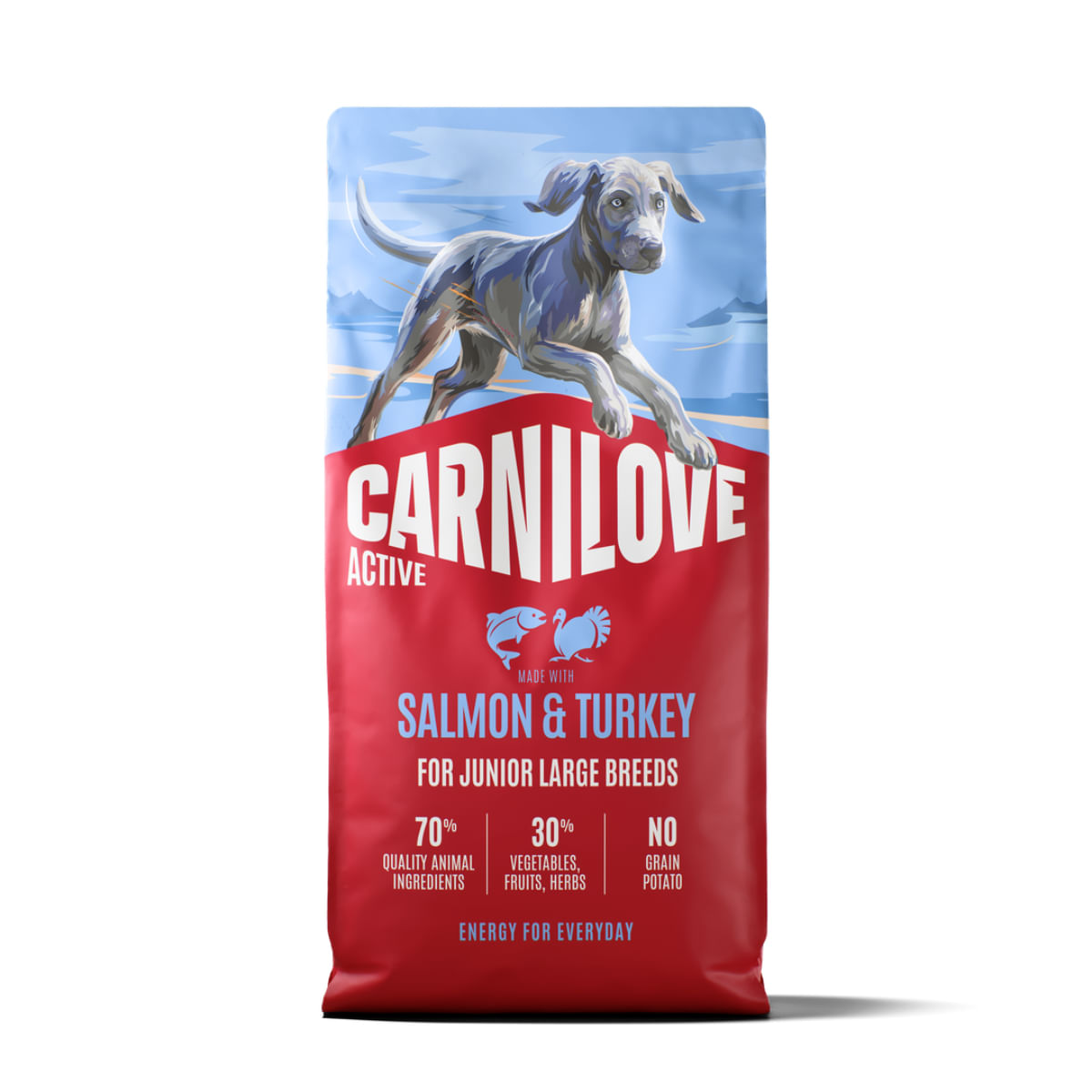 CARNILOVE Active Junior Large Breeds, L-XL, Somon și Curcan, hrană uscată fără cereale câini junior, 12kg