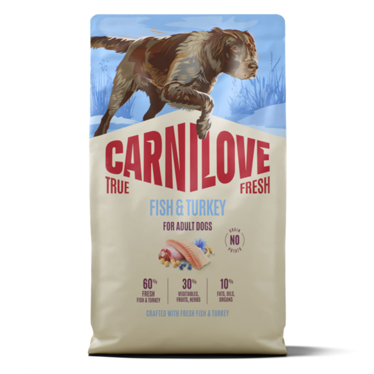 CARNILOVE True Fresh, XS-XL, Pește și Curcan, hrană uscată fără cereale câini, 4kg
