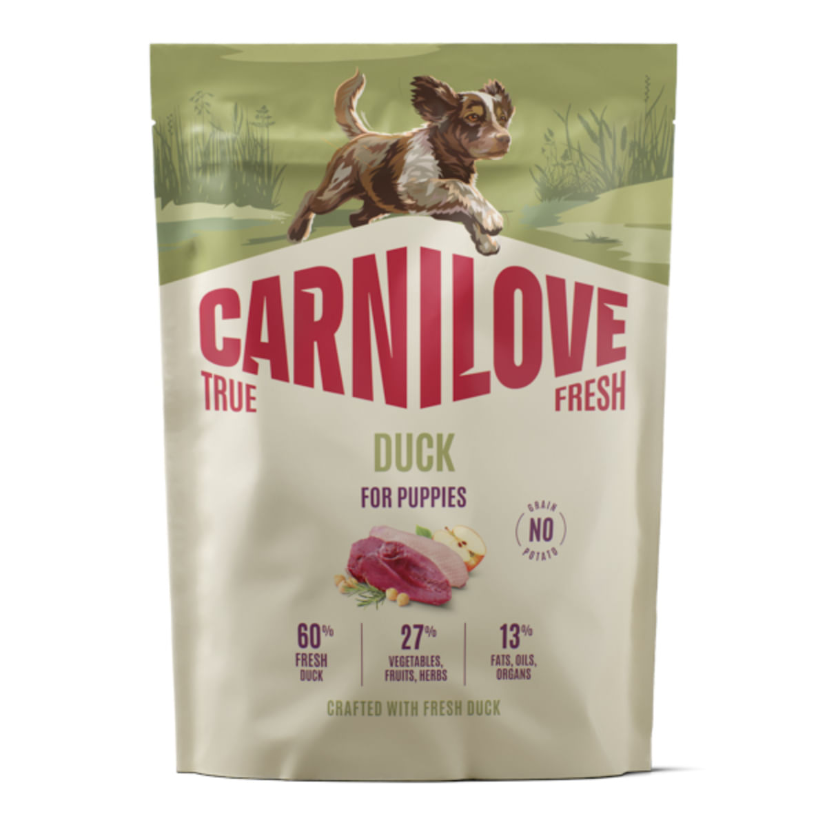 CARNILOVE True Fresh Puppies, XS-XL, Rață, hrană uscată fără cereale câini junior, 1.5kg