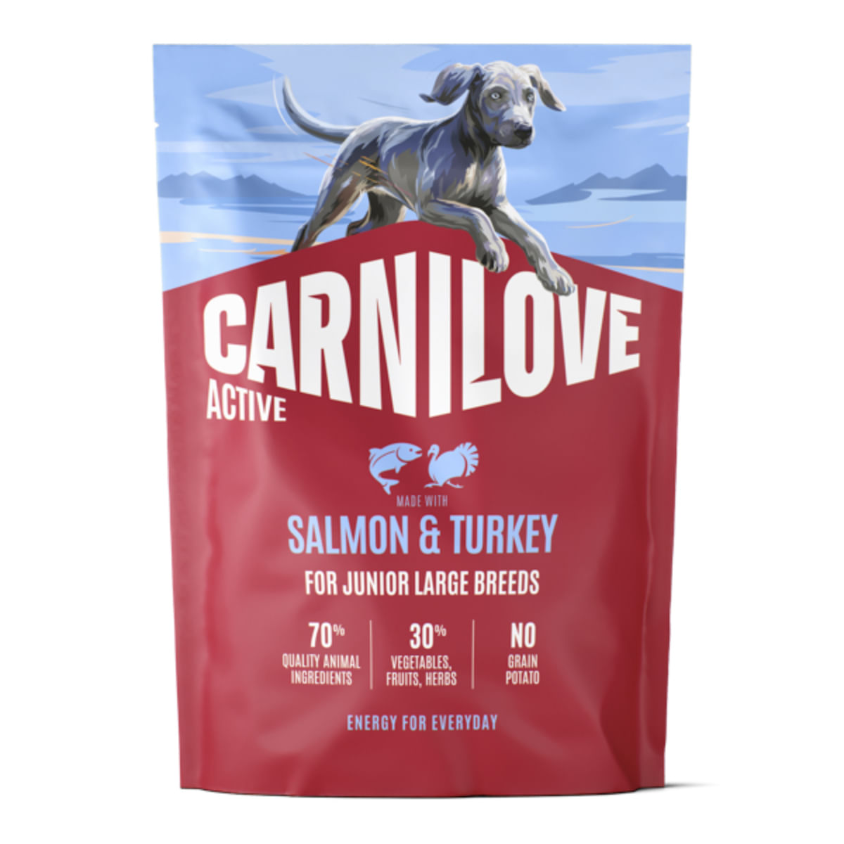 CARNILOVE Active Junior Large Breeds, L-XL, Somon și Curcan, hrană uscată fără cereale câini junior, 1.5kg
