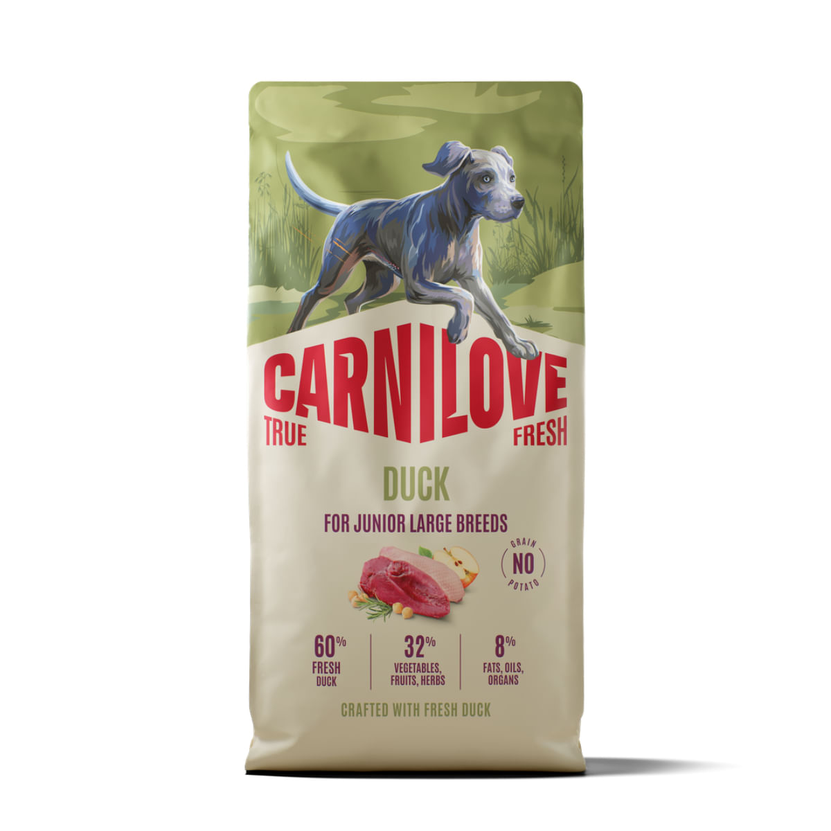 CARNILOVE True Fresh Junior Large Breeds, L-XL, Rață, hrană uscată fără cereale câini junior, 1.5kg