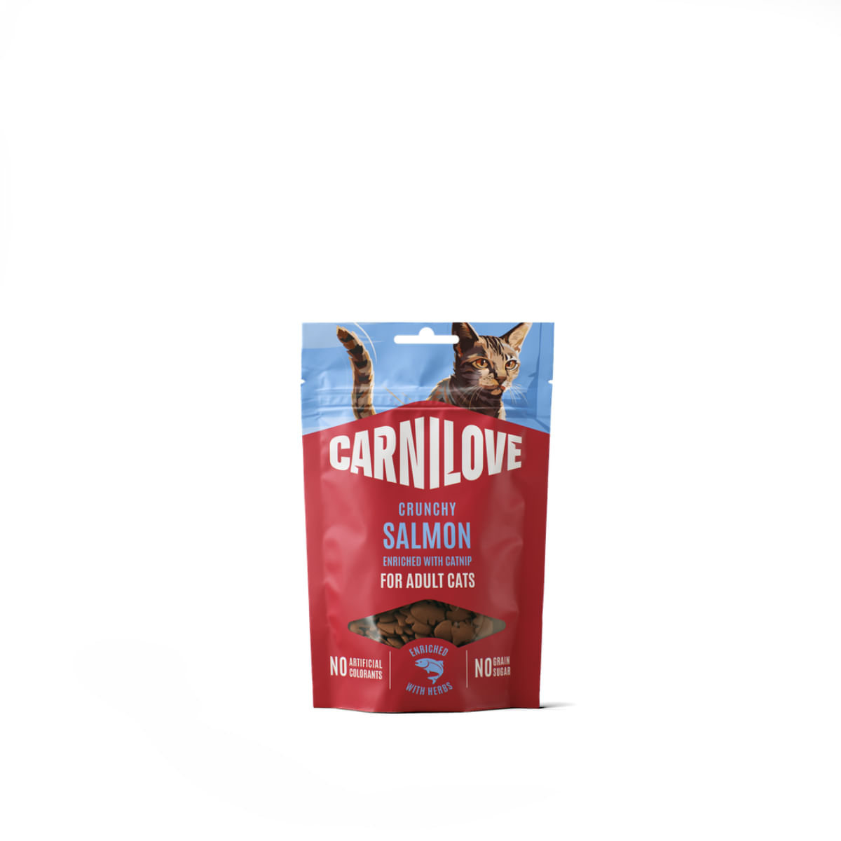 CARNILOVE Crunchy Snack, Somon și Catnip, punguță recompense fără cereale pisici, 50g
