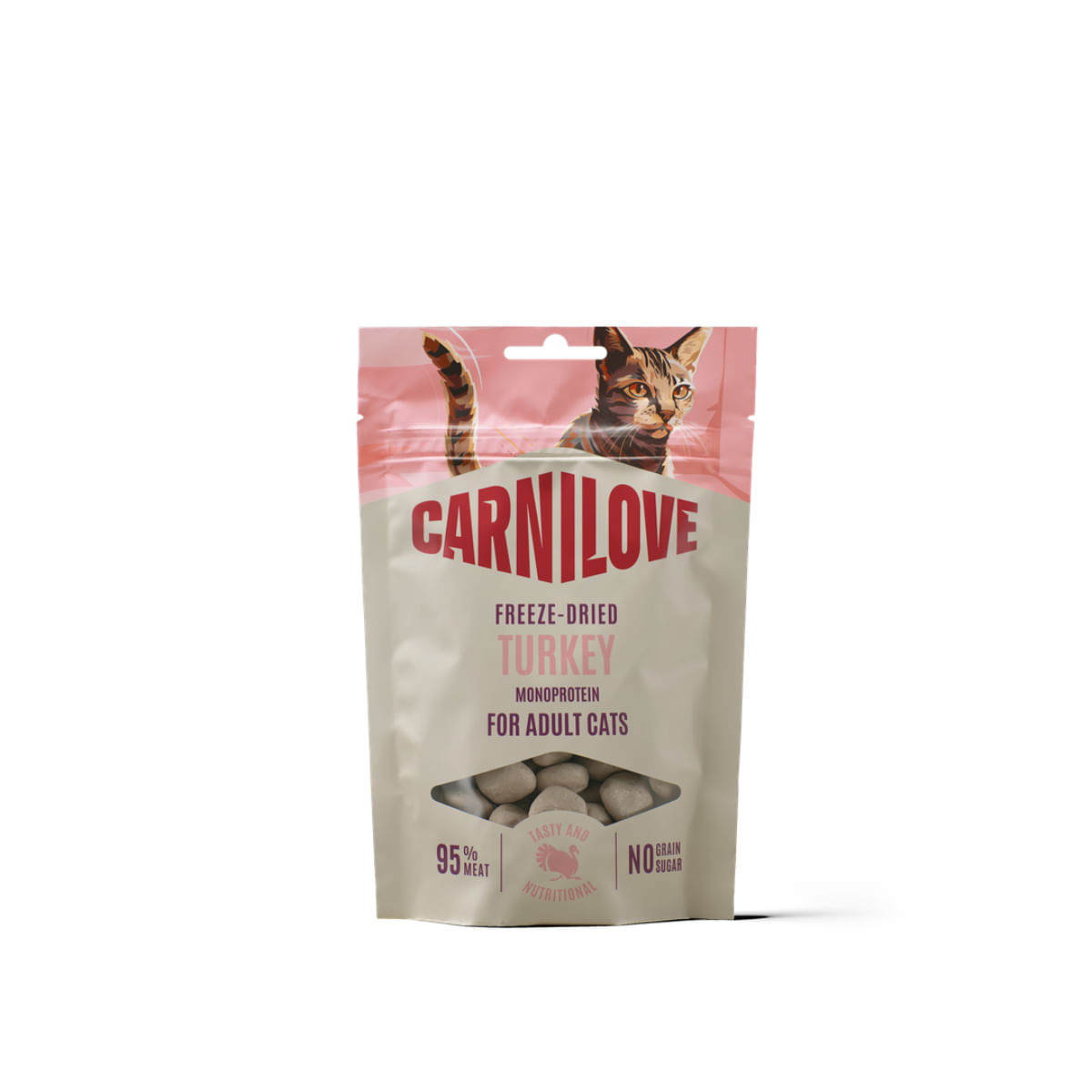CARNILOVE Freeze Dried, Curcan și Catnip, punguță recompense monoproteice fără cereale pisici, deshidratat, 40g