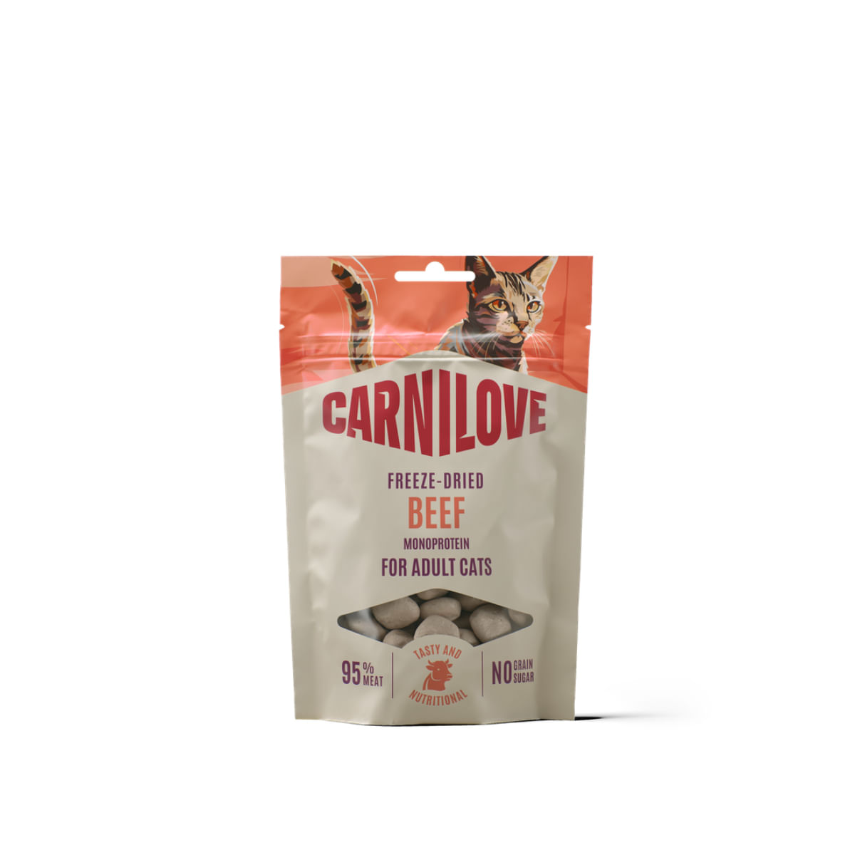 CARNILOVE Freeze Dried, Vită și Catnip, punguță recompense monoproteice fără cereale pisici, deshidratat, 40g