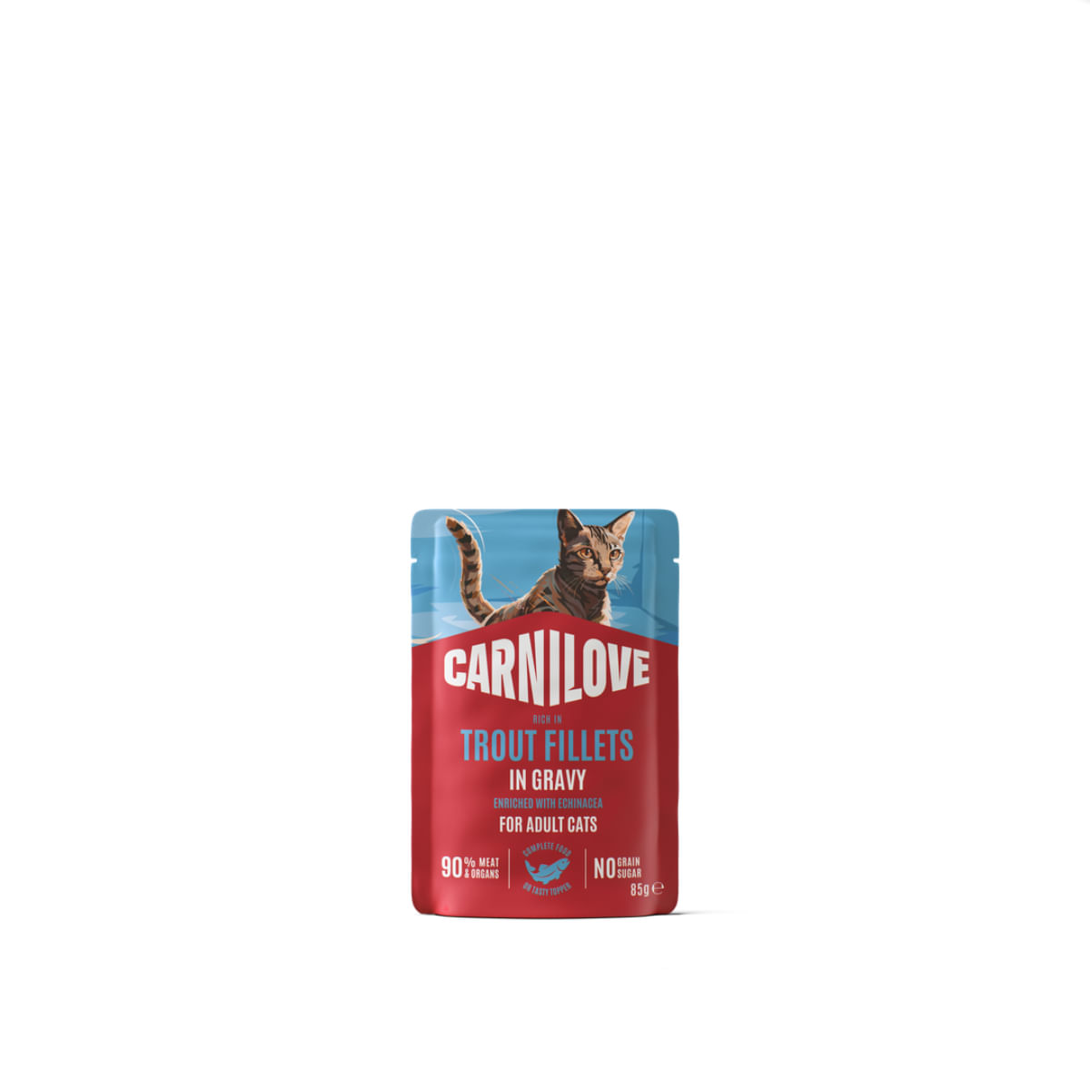 CARNILOVE, Păstrăv, plic hrană umedă fără cereale pisici, (în sos), 85g