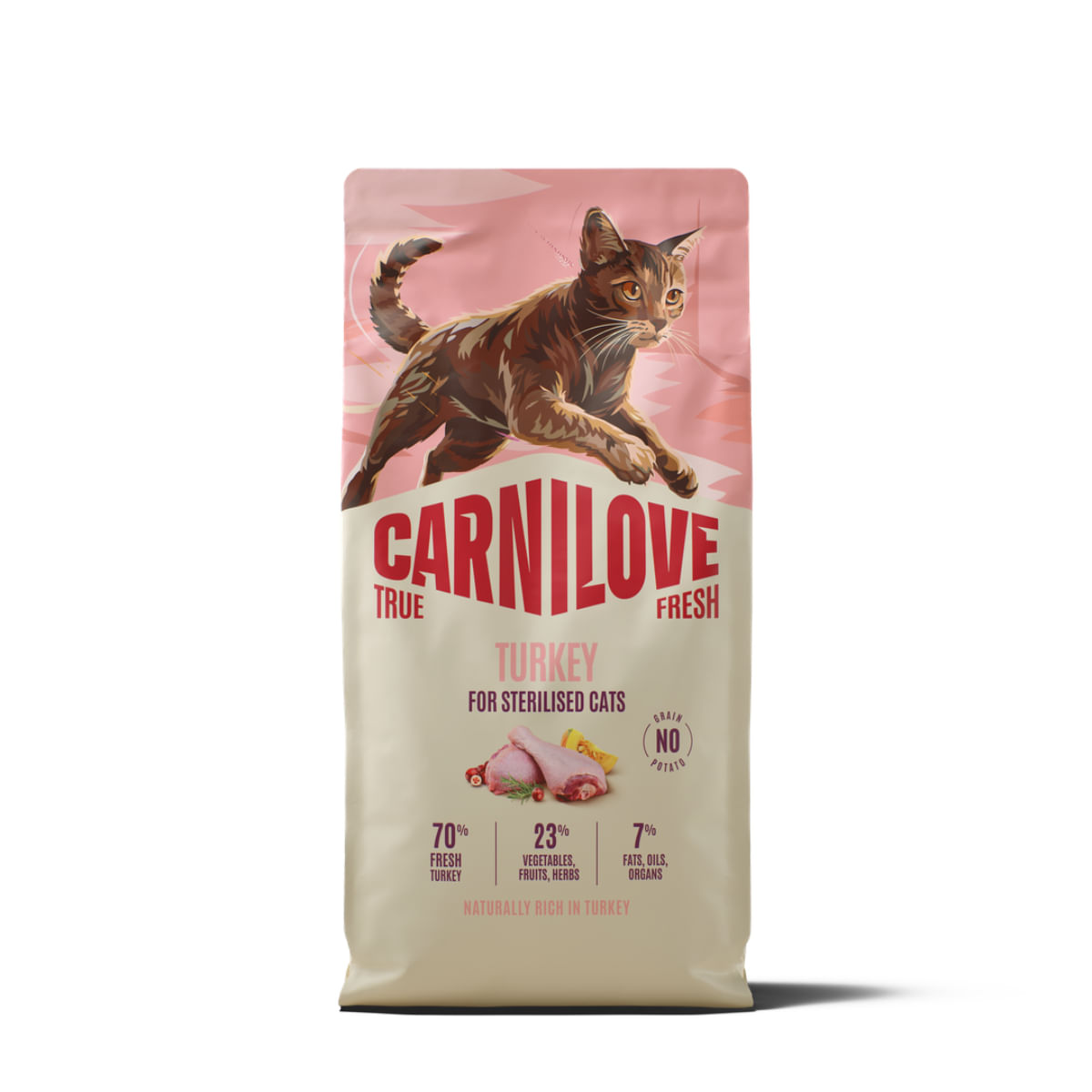 CARNILOVE True Fresh Sterilised, Curcan, hrană uscată fără cereale pisici sterilizate, 2kg