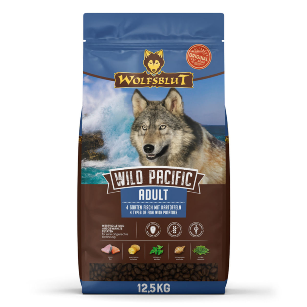 WOLFSBLUT Wild Pacific, XS-XL, Pește, hrană uscată fără cereale câini, 12.5kg