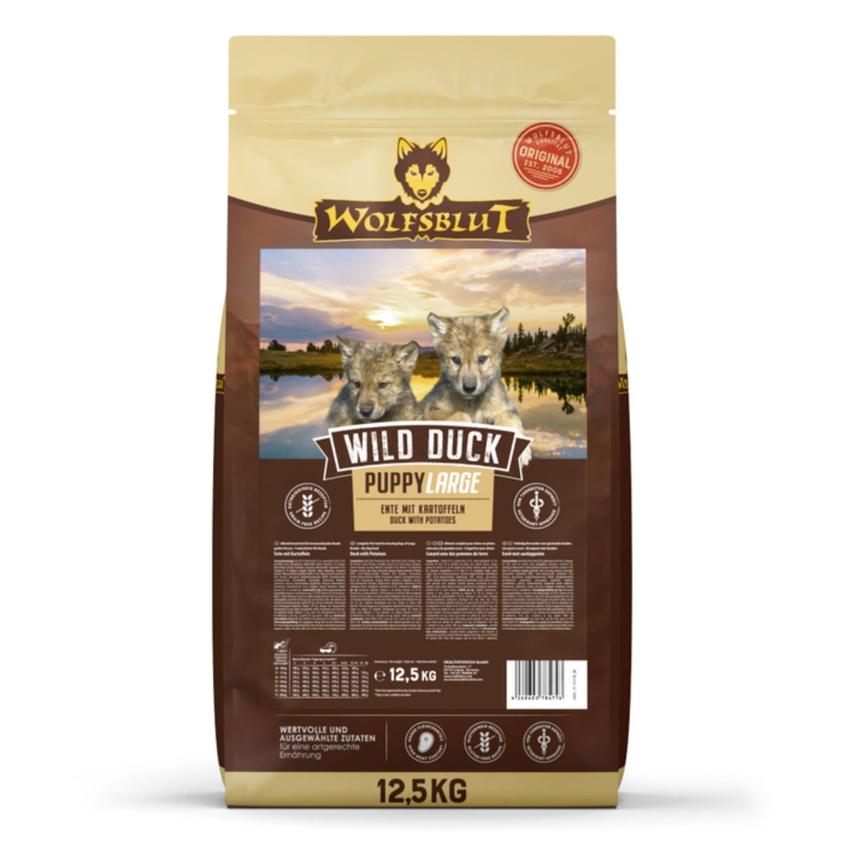 WOLFSBLUT Wild Duck Puppy Large, L-XL, Rață, hrană uscată fără cereale câini junior, 12.5kg