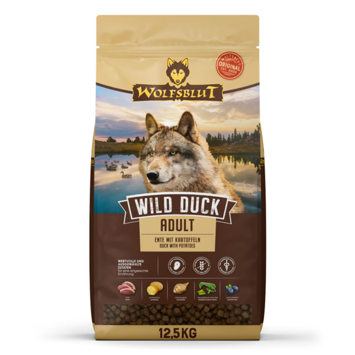 WOLFSBLUT Wild Duck Adult, XS-XL, Rață, hrană uscată fără cereale câini, 12.5kg