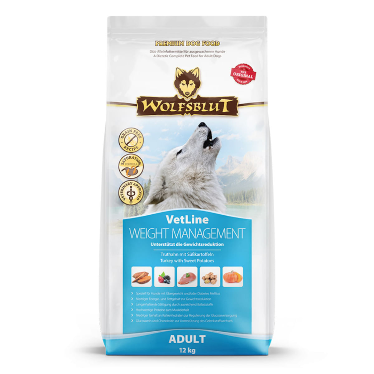 WOLFSBLUT VetLine Weight Management, XS-XL, Curcan, dietă veterinară, hrană uscată fără cereale câini, obezitate, 12kg