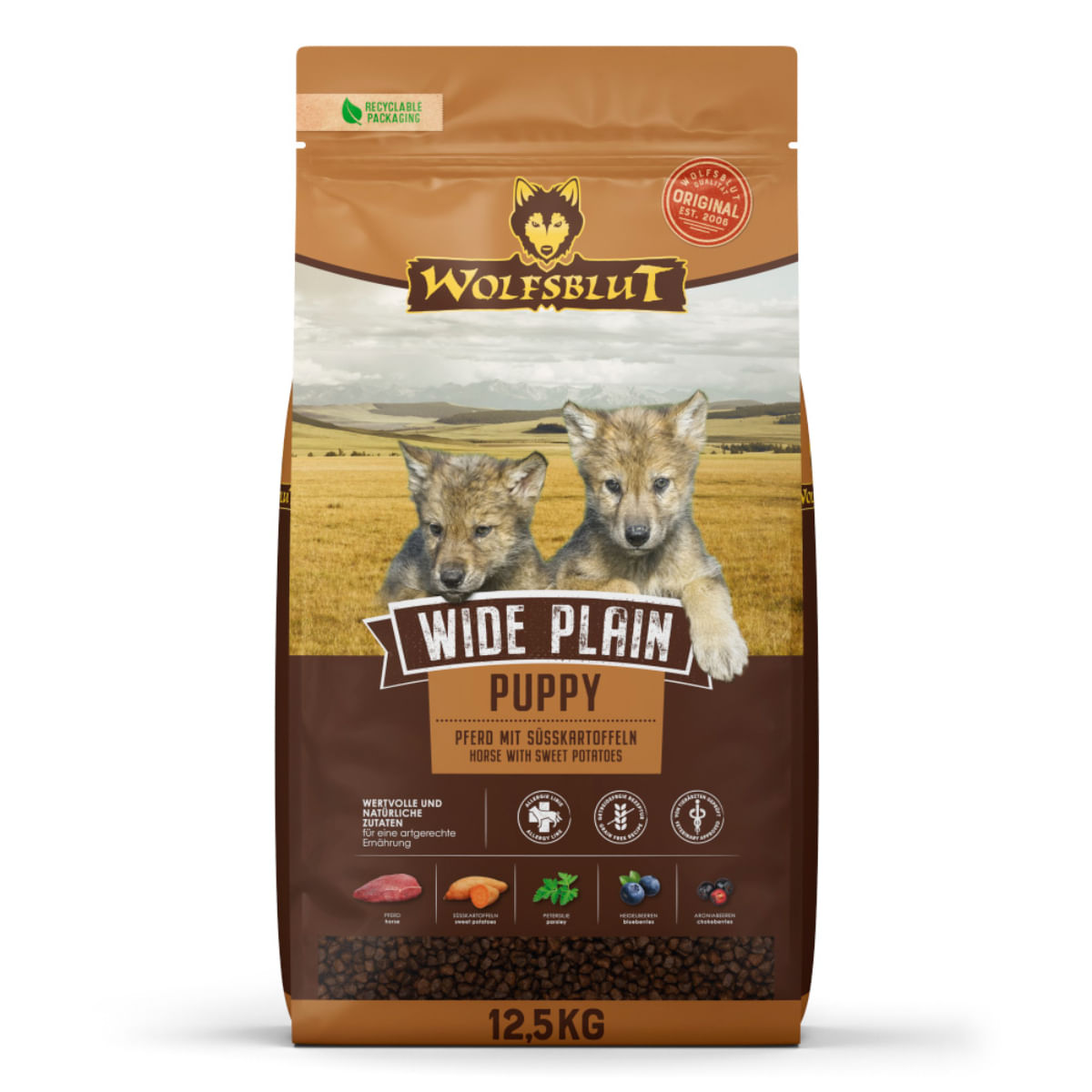 WOLFSBLUT Wide Plain Puppy, XS-XL, Cal, hrană uscată fără cereale câini junior, 12.5kg