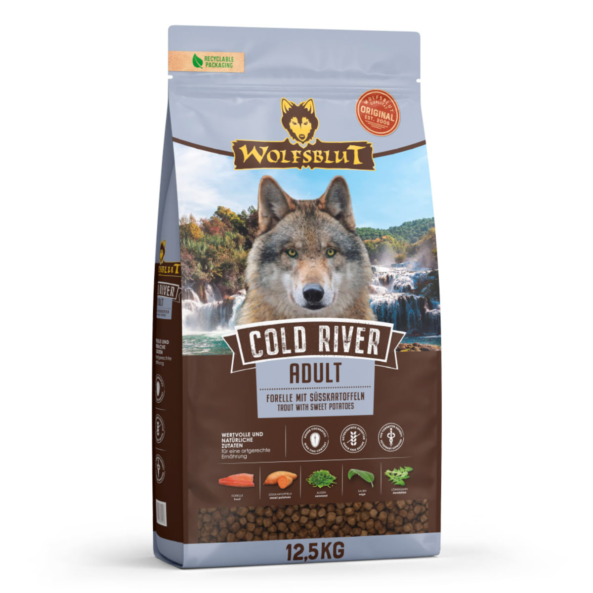 WOLFSBLUT Cold River, XS-XL, Cod, hrană uscată fără cereale câini, 12.5kg