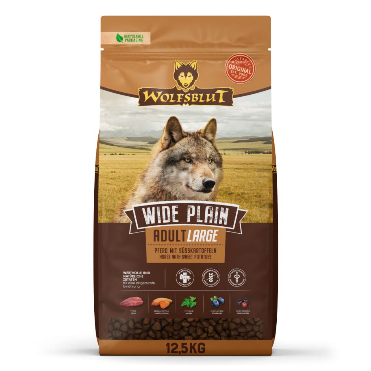 WOLFSBLUT Wide Plain Large Breed L-XL, Cal, hrană uscată fără cereale câini, 12.5kg