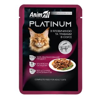 ANIMALL Platinum, Vită, plic hrană umedă pisici, (în sos), 85g